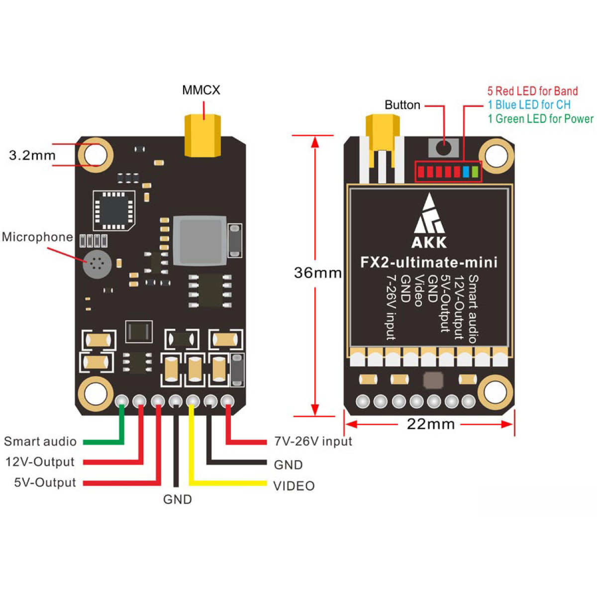 Відеопередавач для FPV AKK FX2-ultimate-mini 25/200/600/1200mW 5.8G